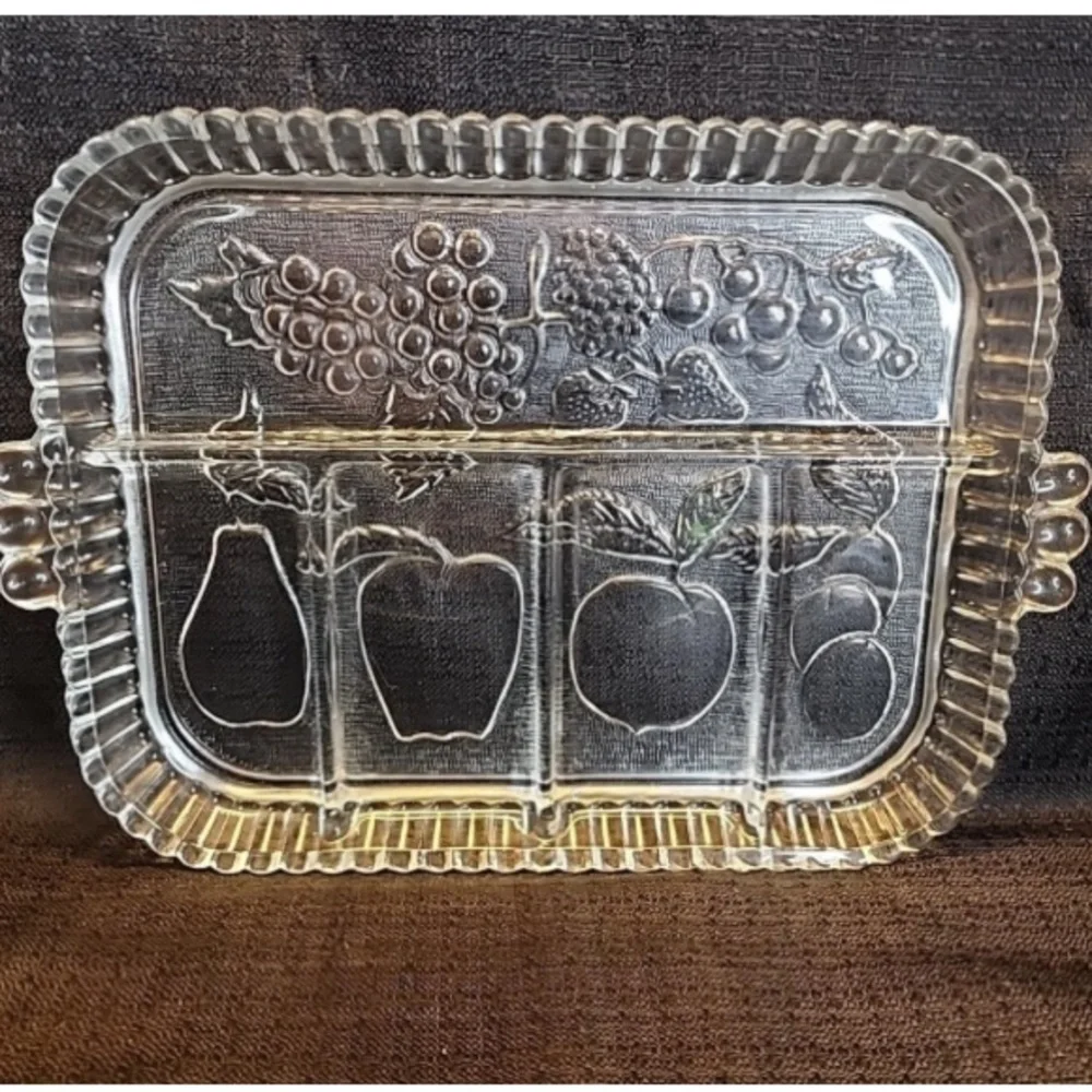 Vintage Indiana Glass Fruit Design 5 Divided Tray